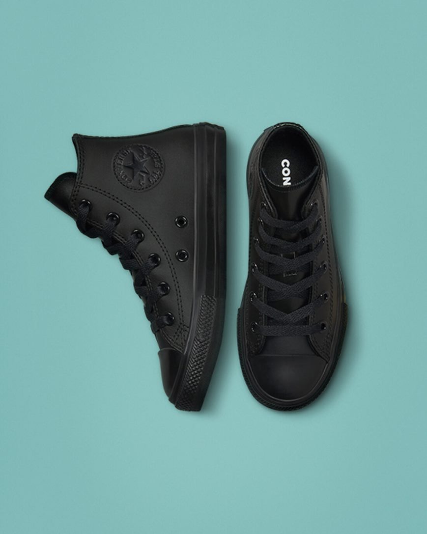 Zapatillas Altas Converse Chuck Taylor All Star Cuero Niña Negras | PE 5L4W02